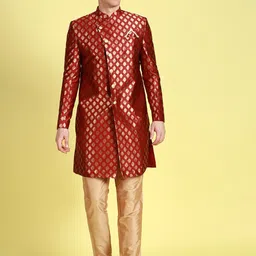 Sanwara Woven Design Sherwani Set-image-37