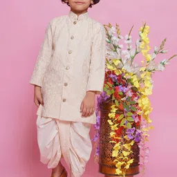 Little Bansi Embroidered Pure Cotton Sherwani Set-19