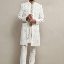 Soniya g Embroidered Mandarin Collar Sherwani Set-image-40