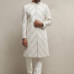 Soniya g Embroidered Mandarin Collar Sherwani Set-image-39