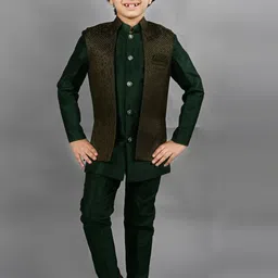 ahhaaaa Boys Self Designed Mandarin Collar 3 Piece Sherwani Set-58