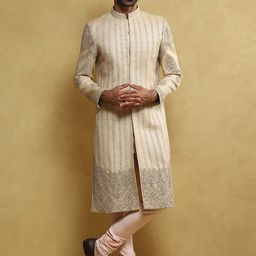 Soniya g Embroidered Mandarin Collar Sherwani Set-image-41