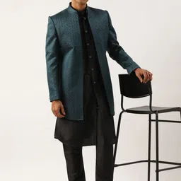 TheEthnic.Co Self Design Mandarin Collar Sherwani Set-picture-57