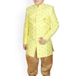 SG YUVRAJ Boys Yellow & Gold Printed Sherwani Set-49