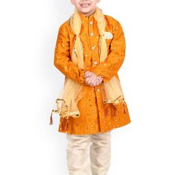BAESD Boys Mirror Work Embellished Sherwani with Pyjamas & Dupatta-25