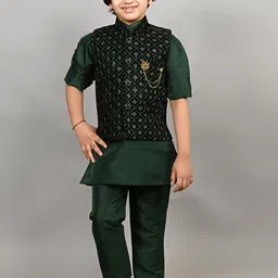 ahhaaaa Boys Mandarain Collar Kurta Pyjama & Velvet Waistcoat Set-51