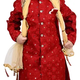 BAESD Boys Self-Designed & Mirror Embroidered Sherwani with Pyjamas & Dupatta image 2