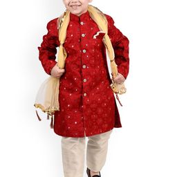 BAESD Boys Self-Designed & Mirror Embroidered Sherwani with Pyjamas & Dupatta image 4