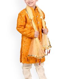 BAESD Boys Mirror Work Embellished Sherwani with Pyjamas & Dupatta image 2