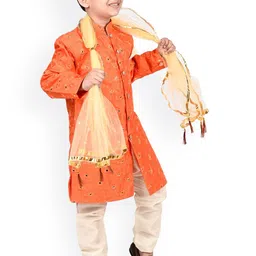 BAESD Boys Embellished Sherwani with Pyjamas & Dupatta image 4