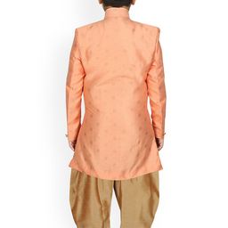 SG YUVRAJ Boys Peach Colored & Gold Woven Design Sherwani image 3