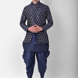 DEYANN Men Navy Blue Printed Sherwani Set-30