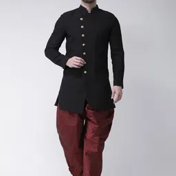 Hangup Men Maroon & Black Solid Sherwani Set-image-40
