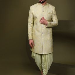 KISAH Woven Design Mandarin Collar Sherwani Set-image-19