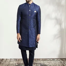 KISAH Self-Design Khari Print Kurta With Sherwani & Trouser-20
