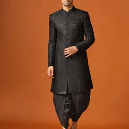 KISAH Self Design Mandarin Collar Sherwani Set-picture-7