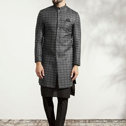 KISAH Self-Design Jacquard Sherwani Kurta With Trousers Set-picture-11