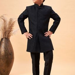 VASTRAMAY Boys Self Design Mandarin Collar Sherwani Set-12