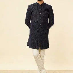 Manyavar Self-Design Velvet Sherwani With Trousers-37