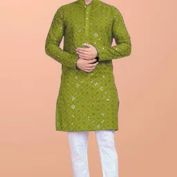 Men Embroidered Cotton Blend Straight Kurta-image-57