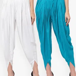 Clora Creation Women Pack of 2 Turquoise & White Solid Dhoti Salwar-image-98