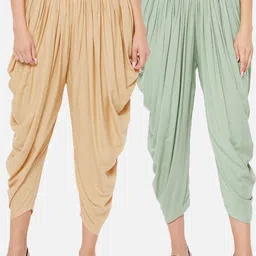 Clora Creation Women Green Beige Pack of 2 Solid Dhoti Salwar-picture-50