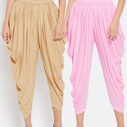 Clora Creation Women Pack of 2 Beige & Pink Solid Woven Dhoti Salwar-image-4