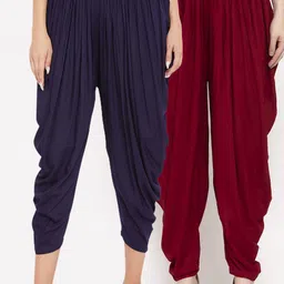 Clora Creation Women Pack of 2 Navy Blue & Maroon Solid Dhoti Pants-image-44
