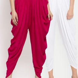 Clora Creation Women Set of 2 White & Magenta Solid Salwar-0