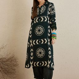 Indo Era Floral Printed Sequinned Shirt Collar A-Line Kurta with Salwar-52