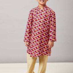 Stylo Bug Boys Red Printed Angrakha Pure Cotton Kurta with Pyjamas-image-36
