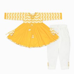 STORY TAILOR Girls Yellow Angrakha Pure Cotton Kurta with Salwar-image-90