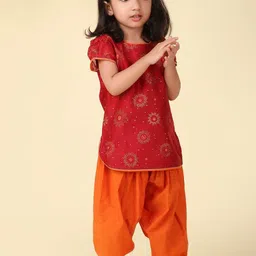 Fabindia Girls Ethnic Motifs Printed Cotton Silk Regular Straight Kurta with Salwar-image-20
