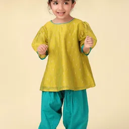 Fabindia Girls Ethnic Motifs Printed Cotton Silk Regular A-Line Kurta with Salwar-image-91