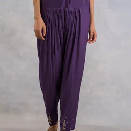 W The Folksong Collection Women Purple Solid Embroidered Detail Salwar-picture-6