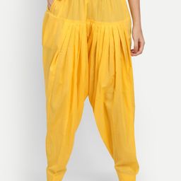 APELLA Women Yellow Solid Cotton Loose-Fit Salwar-image-13