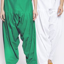 Jinfo Women Pack Of 2 Solid White & Green Loose Fit Pure Cotton Salwar-image-100
