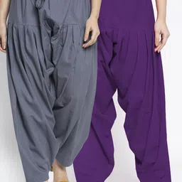 GRACIT Women Pack Of 2 Grey & Purple Solid Loose Fit Cotton Salwars-image-29