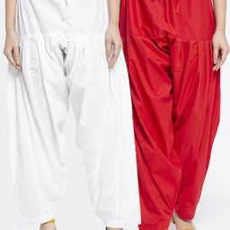 GRACIT Women White & Red Pack Of 2 Solid Pure Cotton Salwar-32