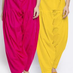 GRACIT Women Pack Of 2 Yellow & Pink Solid Pure Cotton Patiala Salwar-image-56
