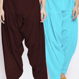 GRACIT Women Brown & Blue Pack of 2 Solid Cotton Salwars-image-105