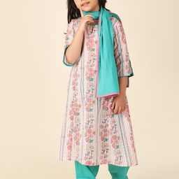 Fabindia Girls Floral Printed Pure Cotton Kurta with Salwar & Dupatta-picture-31