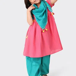 Fabindia Girls Ethnic Motifs Embroidered Pure Cotton Kurta with Salwar & Dupatta-picture-47