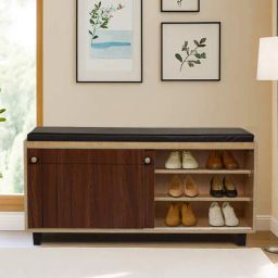 stunica Drifting Door 12- Pairs Shoe Rack With Seating In Oak And Brown teak Finish-picture-29