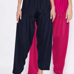 Clora Creation Women Pack Of 2 Magenta Pink & Navy Blue Solid Salwars-image-94