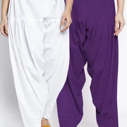 GRACIT Women Pack Of 2 White & Purple Solid Pure Cotton Loose-Fit Salwars-picture-24