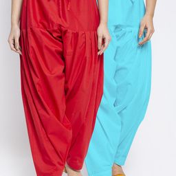 GRACIT Women Pack Of 2 Red & Blue Solid Pure Cotton Loose-Fit  Salwars-image-88