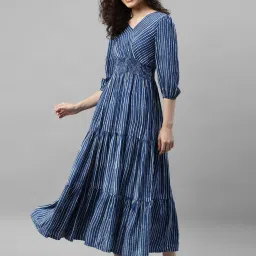 Women Fit and Flare Blue Ankle Length Dress-image-98