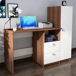 woodbuzz Derrick Writing Table In Walnut & Frosty White Finish-picture-17