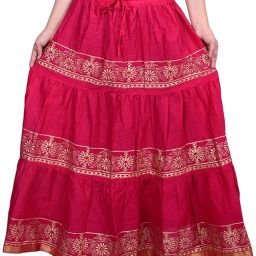 Women Printed Flared Pink Skirt-image-2